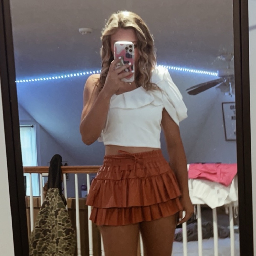 BRAND NEW burnt orange ruffled SKIRT with built in shorts